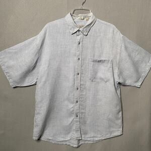 Indigo Palms Shirt Mens Extra Large Blue White Check Irish Linen Short Sleeve